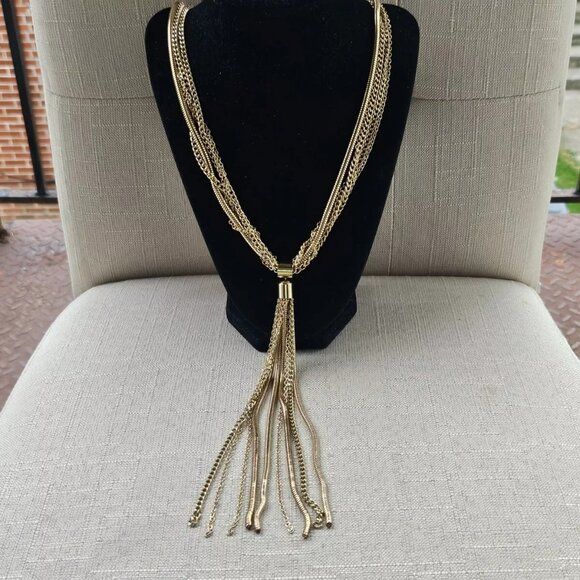 INC International Concept Women Necklace Gold Tone Yneck SNK Chain Long Tassel - Picture 7 of 11